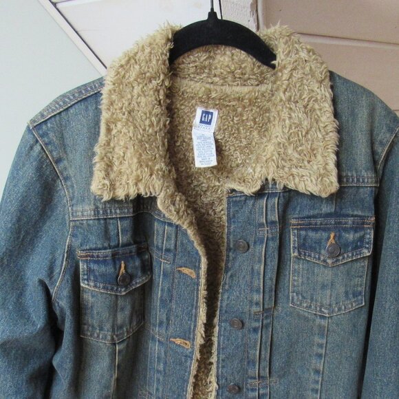 Gap Denim 100% Cotton Shell Sherpa Lined Jacket Size Medium - Picture 3 of 9